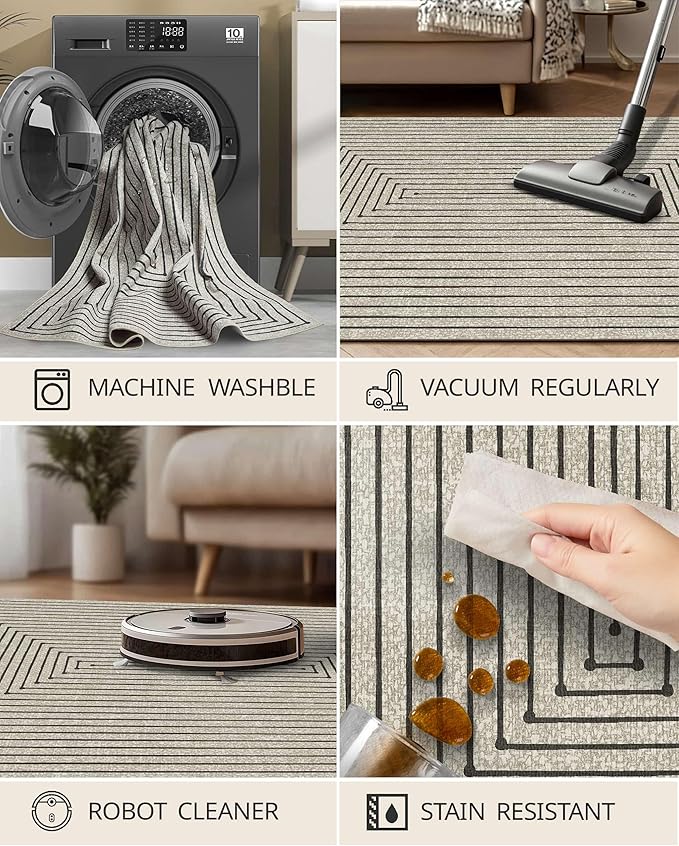 Latte&Fog 2x3 Entryway Rug, Small Modern Abstract Door Mat, Washable Kitchen Rug - Image 4