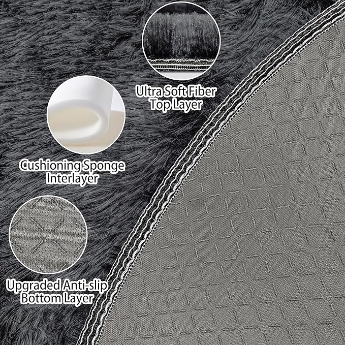 4x4 ft Tie Dye Black Round Rug for Bedroom Room Fluffy Circle Rug Furry Carpet - Image 4