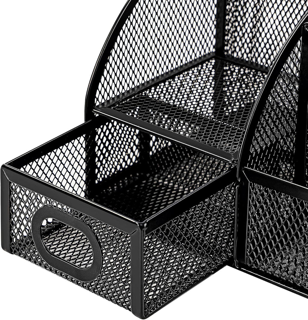 Amazon Basics Mesh Pen Holder and Desktop Desk Organizer, Office Caddy Storage for Writing Utensils, 9.1 x 5.9 x 5.5 inches, Black