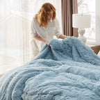Bedsure GentleSoft Fluffy Light Blue Blankets Queen Size - Image 5