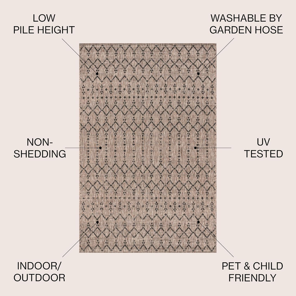 JONATHAN Y Moroccan Geometric Indoor Outdoor Area Rug 8X10 Natural/Black, Ourika Textured Weave for Backyard, Patio, Porch, Easy-Cleaning, High Traffic, Pet-Friendly, Non-Shedding (SMB108D-8)