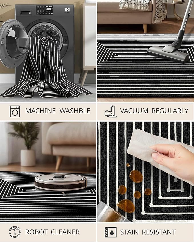 Latte&Fog 2x3 Entryway Rug, Small Modern Abstract Door Mat, Washable Kitchen Rug - Image 5