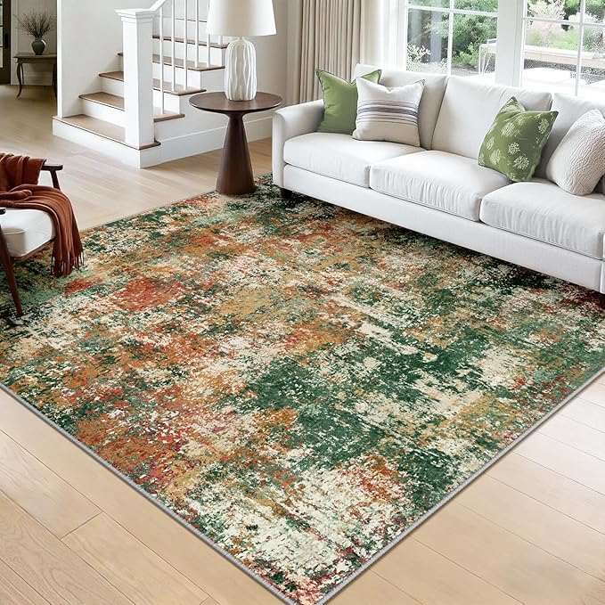 Washable Area Rugs Square 8ft Non-Slip Modern Abstract Soft by RELEANY