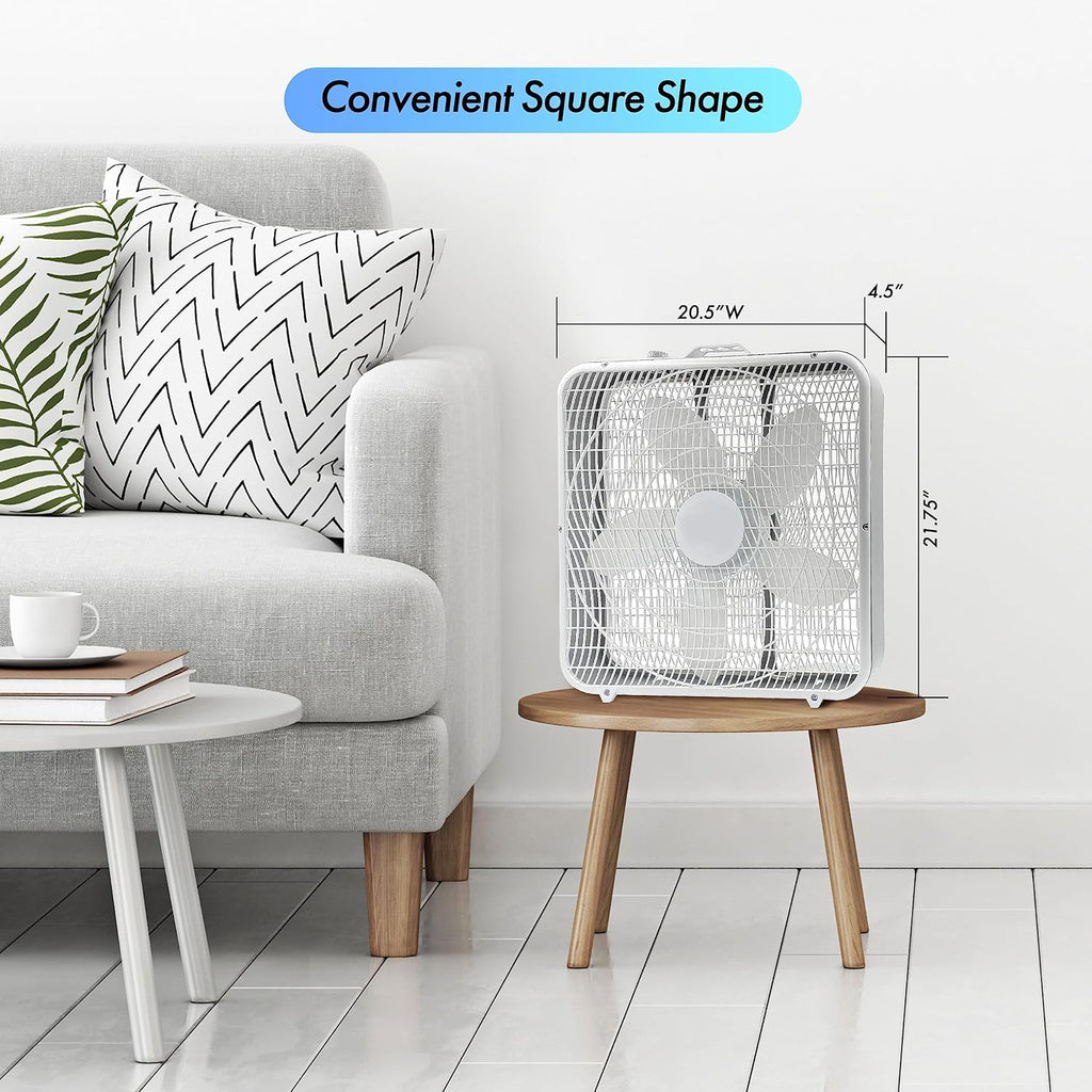 EZ-CHILL 20-Inch Portable Box Fan with 3-Speed Control - White