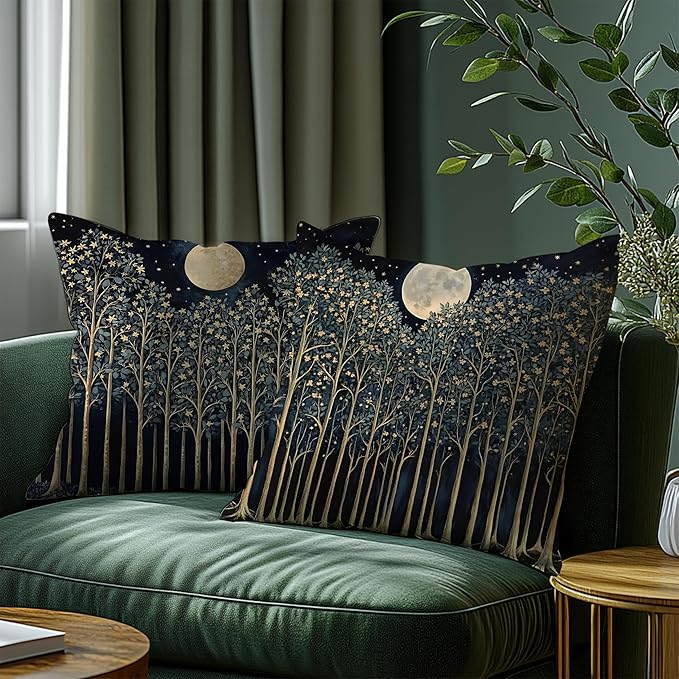 Rustic William Morris Night Moon Forest Green Decor Pillow Covers 18x18 Set of 2 - Image 3