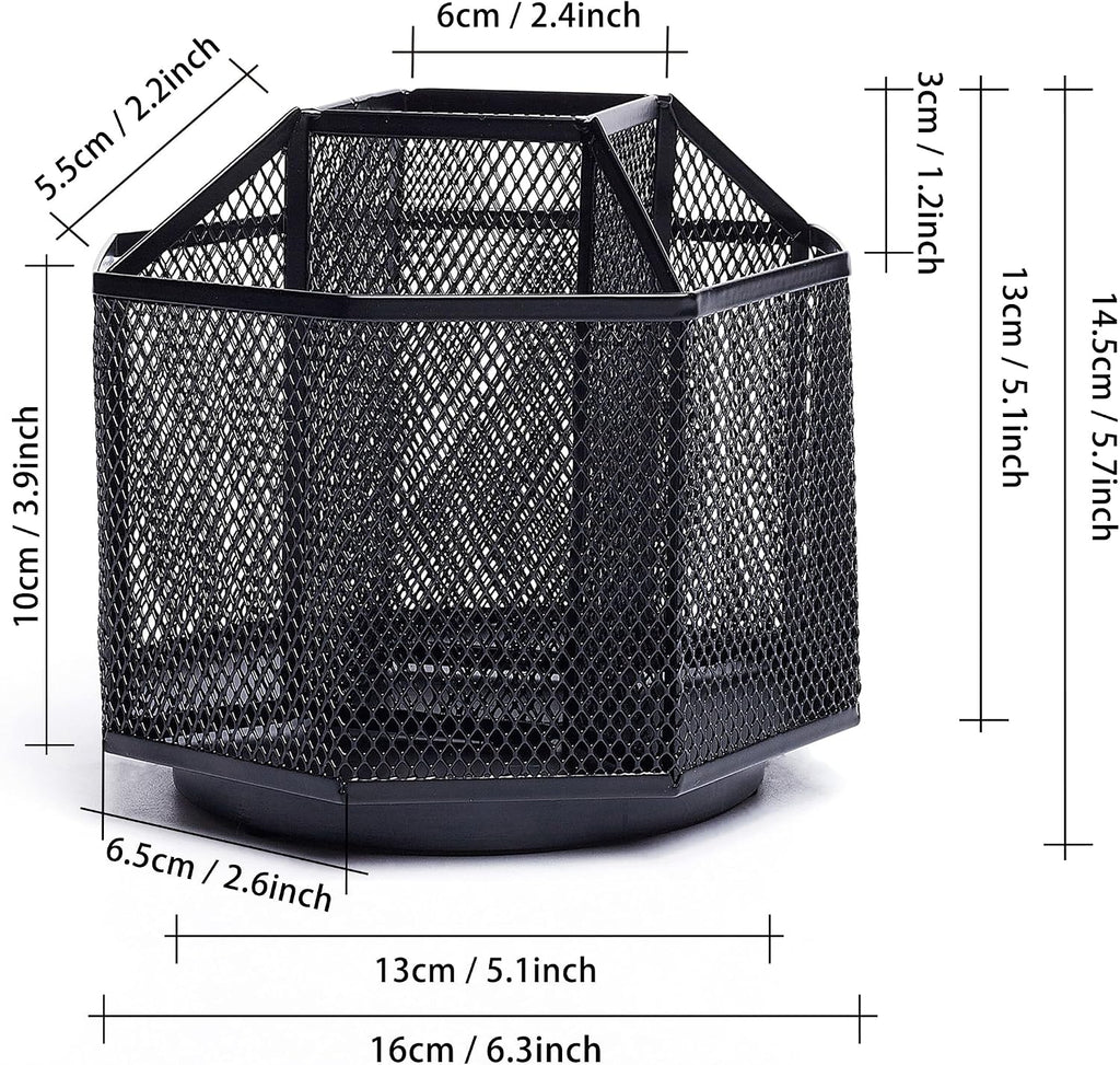Exerz Desk Organizer 360 Rotating Pen Holder 5 Compartments Caddy Black