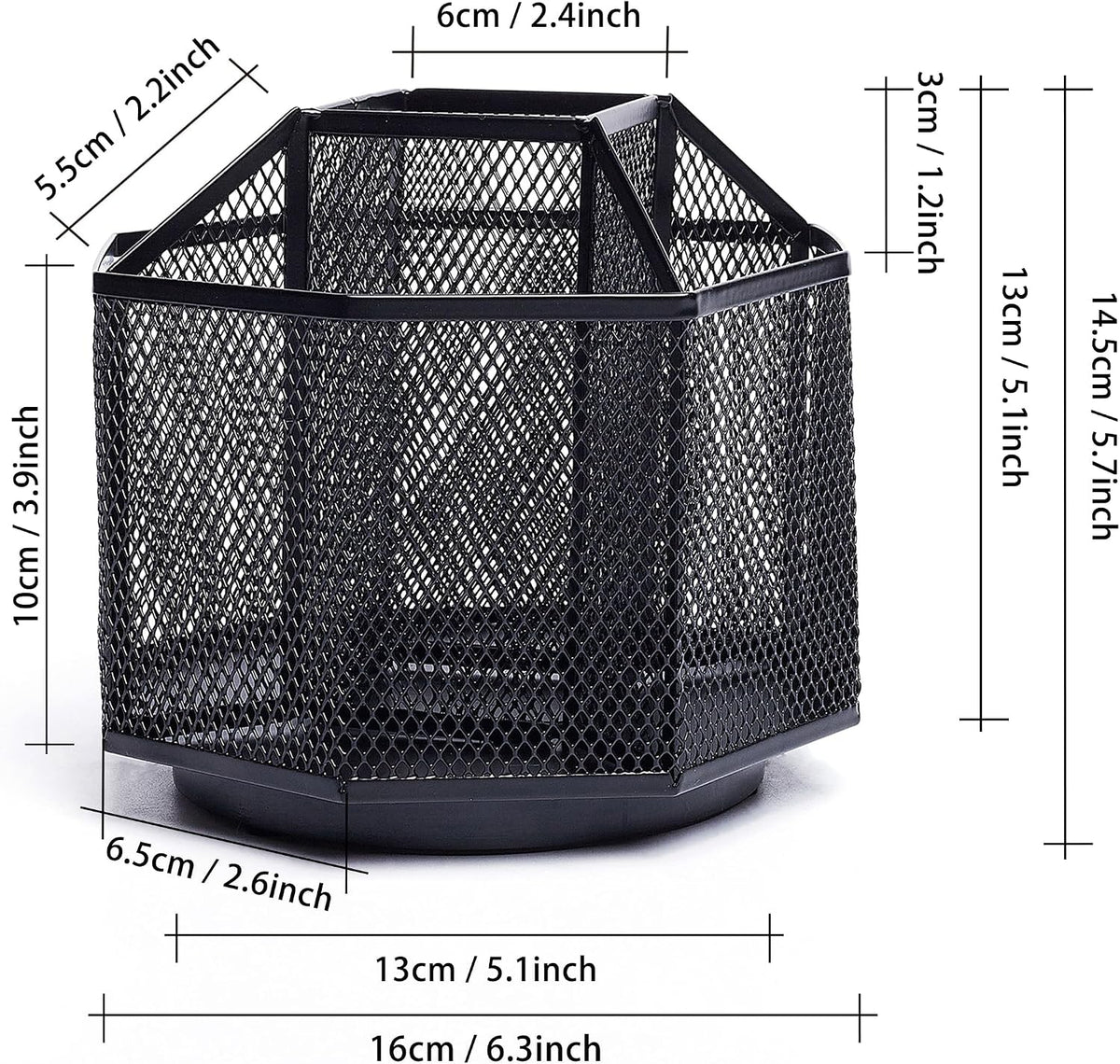 Exerz Desk Organizer 360 Rotating Pen Holder 5 Compartments Caddy Black