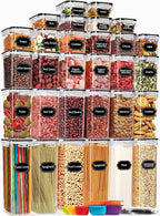 PRAKI Airtight Food Storage Containers Set, 16 Pcs BPA Free Plastic Dry Food Canisters for Kitchen Pantry Organization and Storage Ideal for Cereal, Flour & Sugar - Labels, Marker(Black)