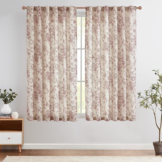 jinchan Linen Blend Curtain Floral Curtains by JINCHAN