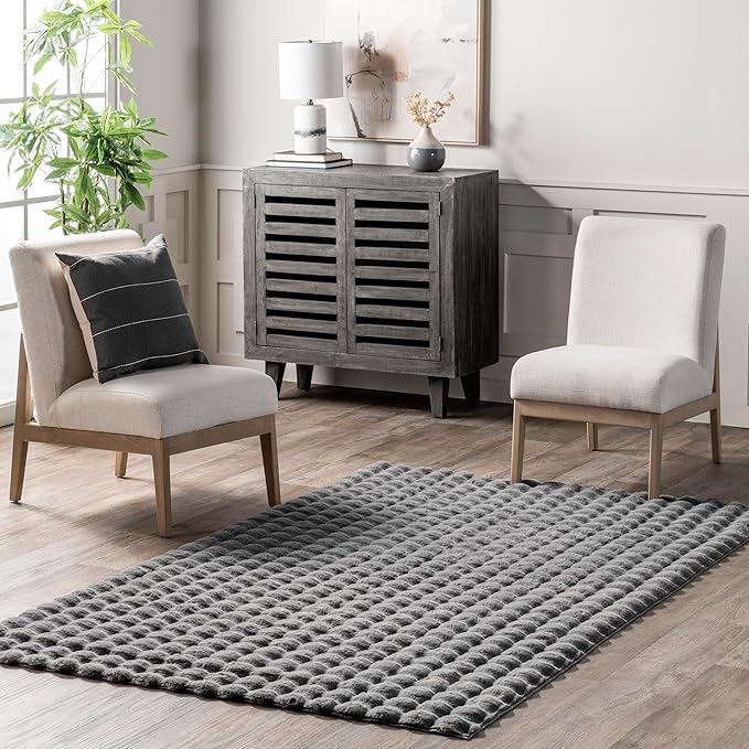 Nuloom Jeni Dark Grey, Solid Faux Rabbit, Fluffy and Cozy, High Traffic by nuLOOM