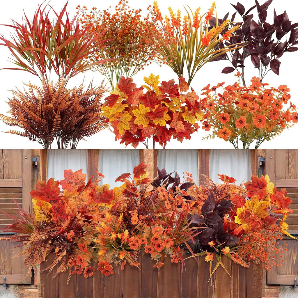Ouddy Decor 18 Pcs Artificial Plants for Outdoors Fake Greenery Stems
