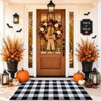 Black and White Buffalo Plaid Rug 3’x 5’, Halloween Door Mat, Washable Layering Rug for Front Door Entryway Porch Indoor Outdoor