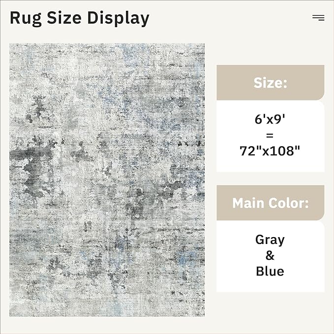 6x9 Abstract Area Rugs for Living Room 6 x 9 Washable Non Slip Low Pile Gray - Image 5
