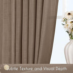 Chocolate Brown Linen Curtain 90 inch Length 2 Panels Set Back Tab Light - Image 3