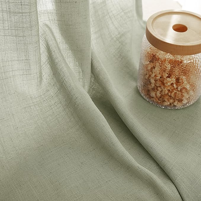 Linen Blend Sage Green Curtains 90 inch Length 2 Panels - Image 3