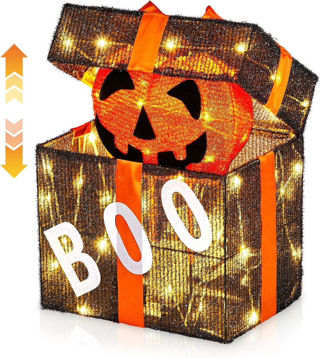 Outvita 2PC Halloween Collapsible Pumpkin Decoration, 150 LED Pop-Up Pumpkin Lamp with Star Cap, 3FT Plug in Halloween Lantern with Metal Stand for Indoor Outdoor Garden Patio Party Decor