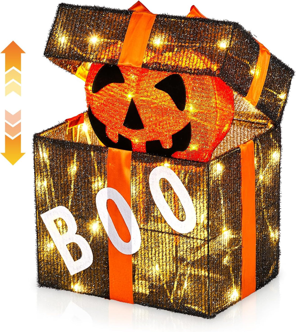 Outvita 2PC Halloween Collapsible Pumpkin Decoration, 150 LED Pop-Up Pumpkin Lamp with Star Cap, 3FT Plug in Halloween Lantern with Metal Stand for Indoor Outdoor Garden Patio Party Decor