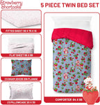 Strawberry Shortcake Twin Comforter Set 5 Piece Kids Bedding, Blue