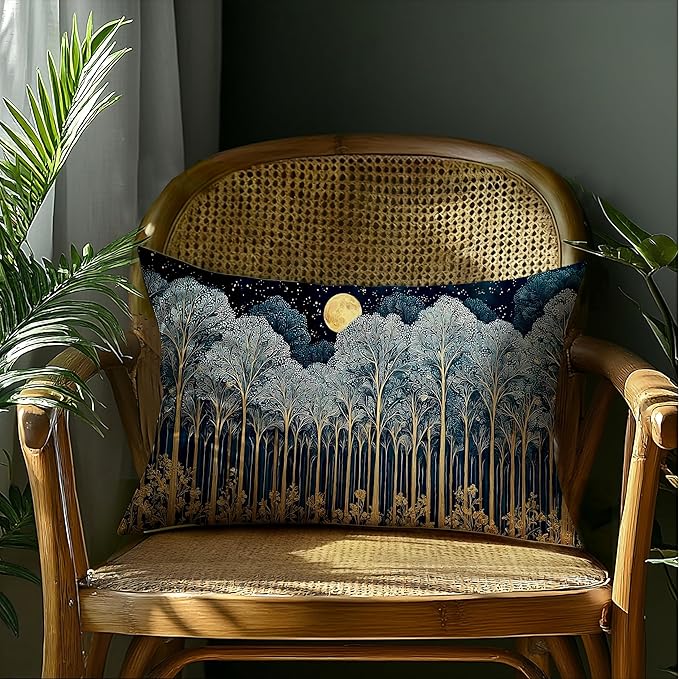 Rustic William Morris Inspired Forest Green Moon Decor Pillow Covers 12x20 - Image 4
