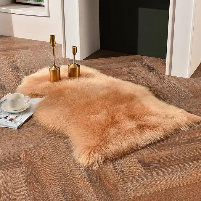 duduta Beige Faux Sheepskin Throw Rug 2x3 ft, Small Fluffy Shag Fur Rug by duduta