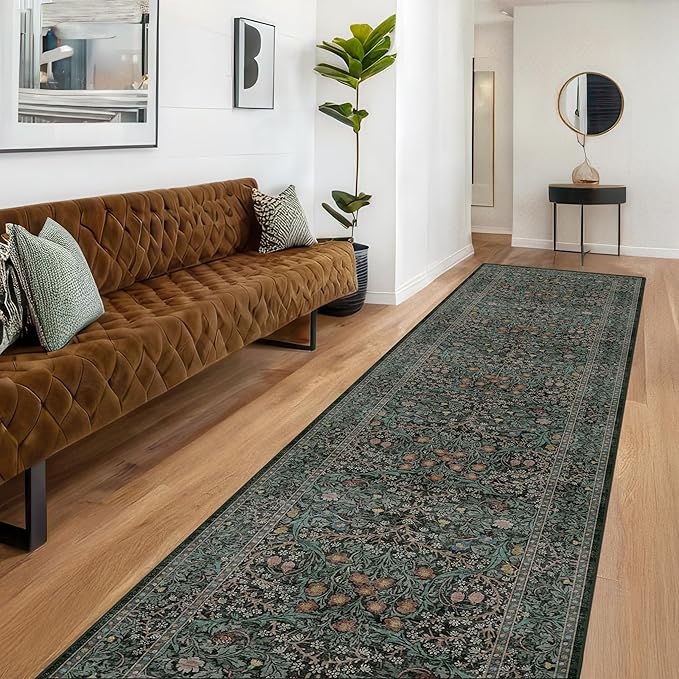 Dark Green Washable 3x16 Extra Long Runner Rug - Image 3