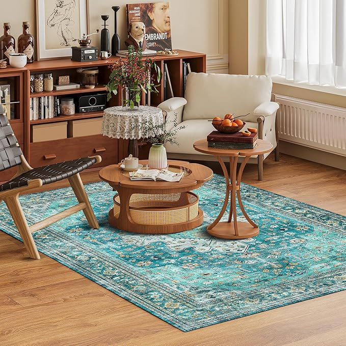 Washable Area Rug 4' x 6' Vintage Traditional Persian Mat - Image 2
