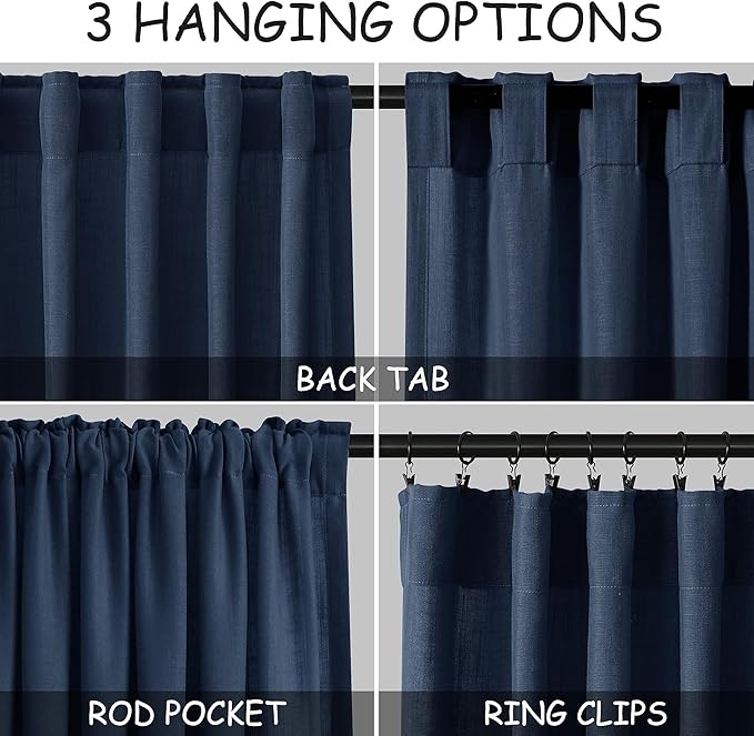 Extra Long Denim Blue Linen Curtains 120 Inch - Image 2