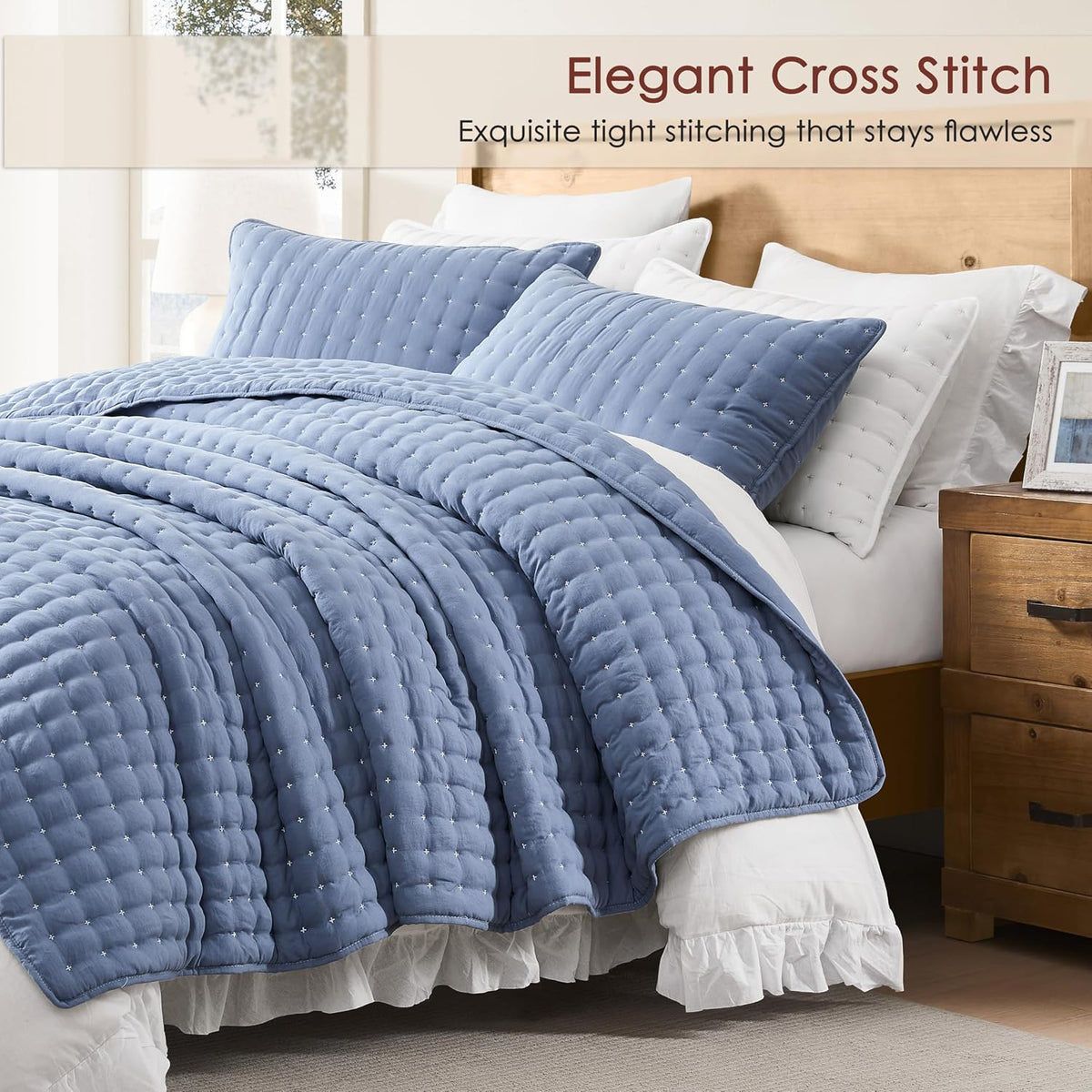 WDCOZY Cloud Soft Quilt Set, King Size, Blue, 3 Pieces 104x90 inches