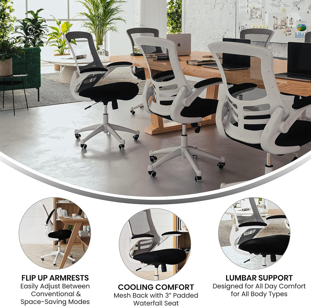 Flash Furniture Kelista Office Chair, Ergonomic, Mid-Back, White Frame, Black Mesh with Swivel