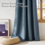 NICETOWN Mist Blue Faux Linen Room Darkening Rod Pocket Curtains 63 inch Length - Image 3