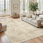 5x7 Area Rugs Brown Low Pile Indoor Washable Trendy Faded Style Floral Rugs - Image 2