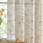 jinchan Floral Linen Curtains for Living Room 96 Inch Length Green Flower by JINCHAN