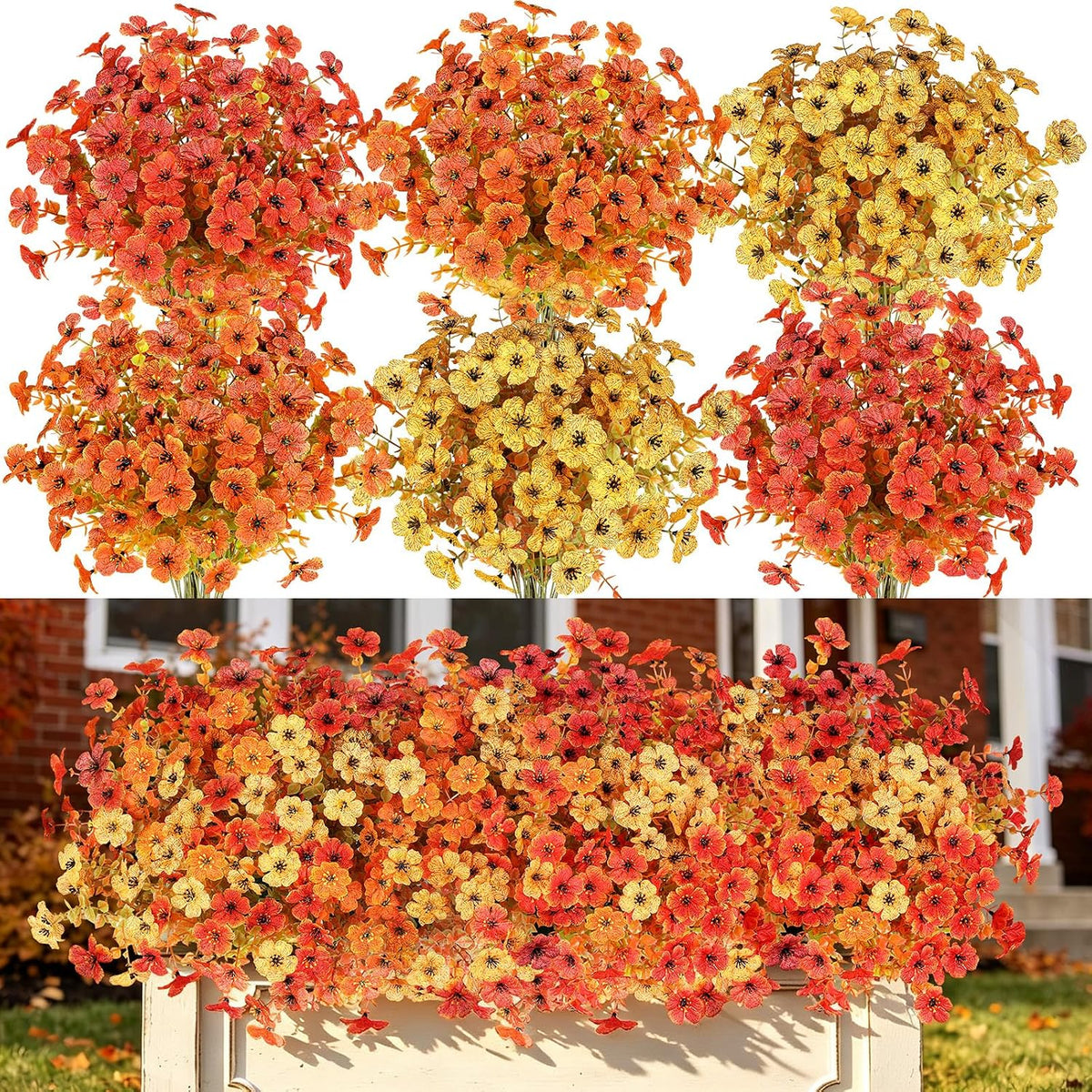 24PCS Artificial Outdoor Flowers, UV Resistant Plastic Flowers