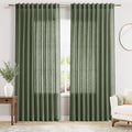 Nanspring 70 Inches Wide Olive Green Linen Curtains by Nanspring