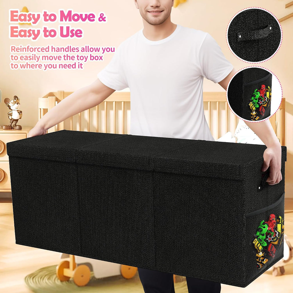 Extra Large Toy Box, Collapsible Toy Storage Organizer, 40"x16"x16", Black