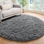 ONASAR Grey Round Area Rug 4ft, Fluffy Plush Shaggy Carpet Mats by ONASAR