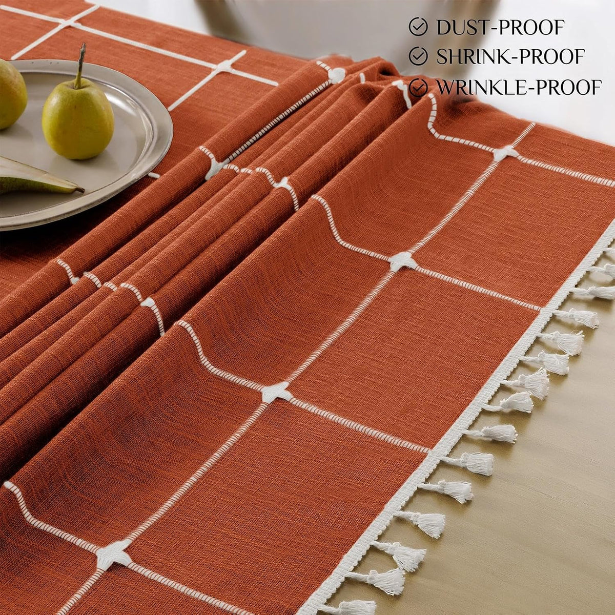 Softalker Fall Linen Rectangle Tablecloth with Tassel, 55 x 120 Inch