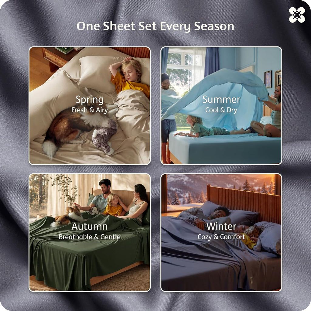 Bedsure PureWoven 100% Rayon Derived from Bamboo, Queen Sheets, 4 Pieces