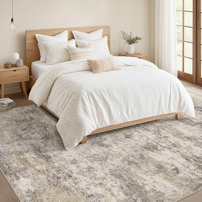 Nakagishi 10x12 Area Rugs Living Room: Washable Abstract Large Neutral Soft Rug - Image 5