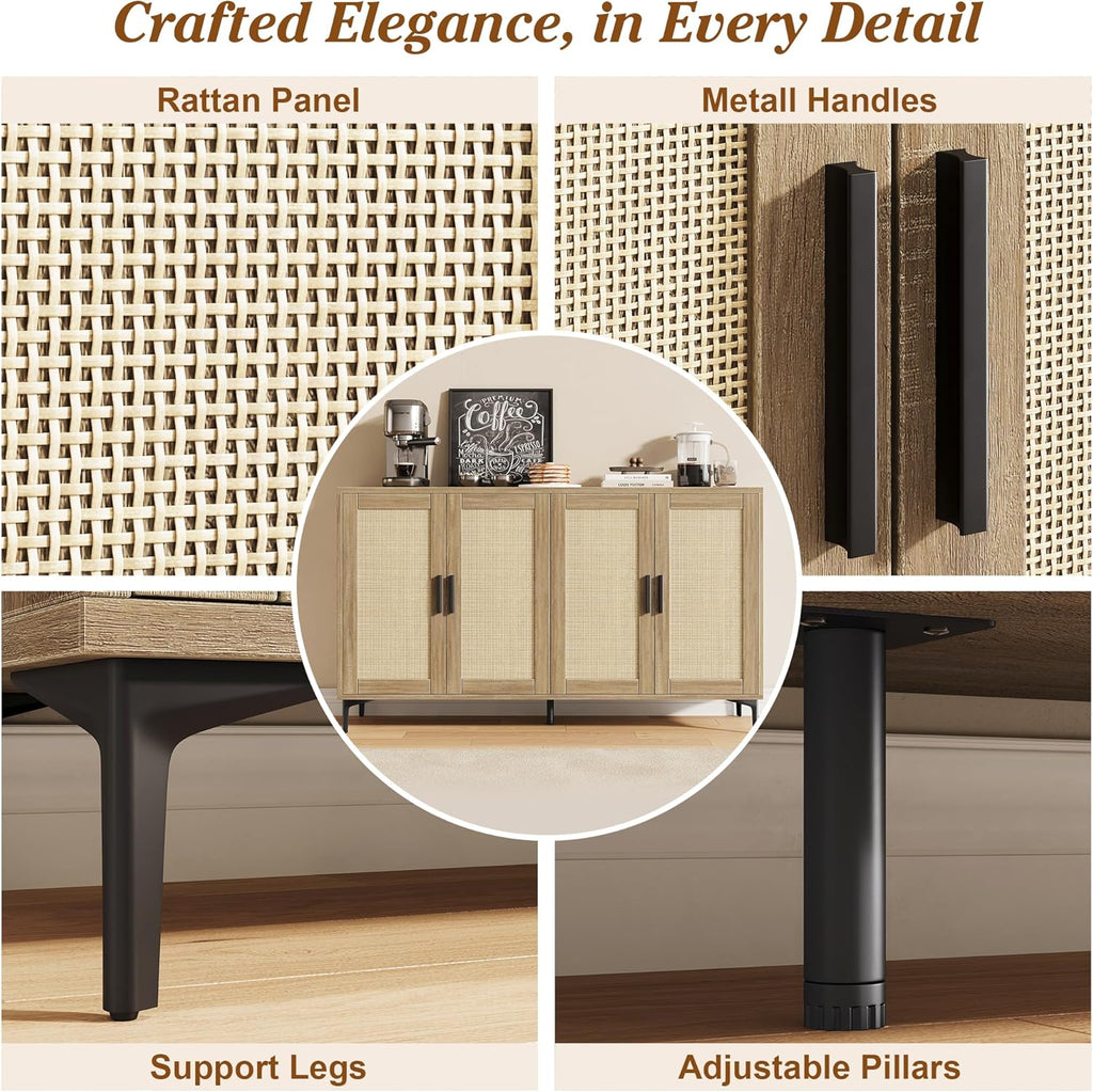 JASIWAY Buffet Cabinet with Storage, 48" Rattan Coffee Bar Cabinet Station