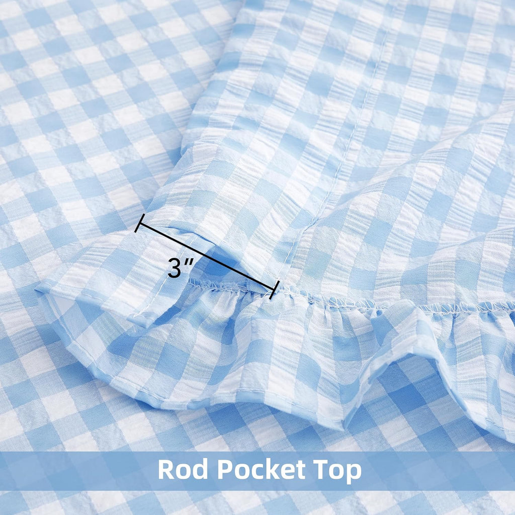 ZJDECOR Baby Blue Buffalo Plaid Ruffle Window Curtain Panels 84 Inches Long