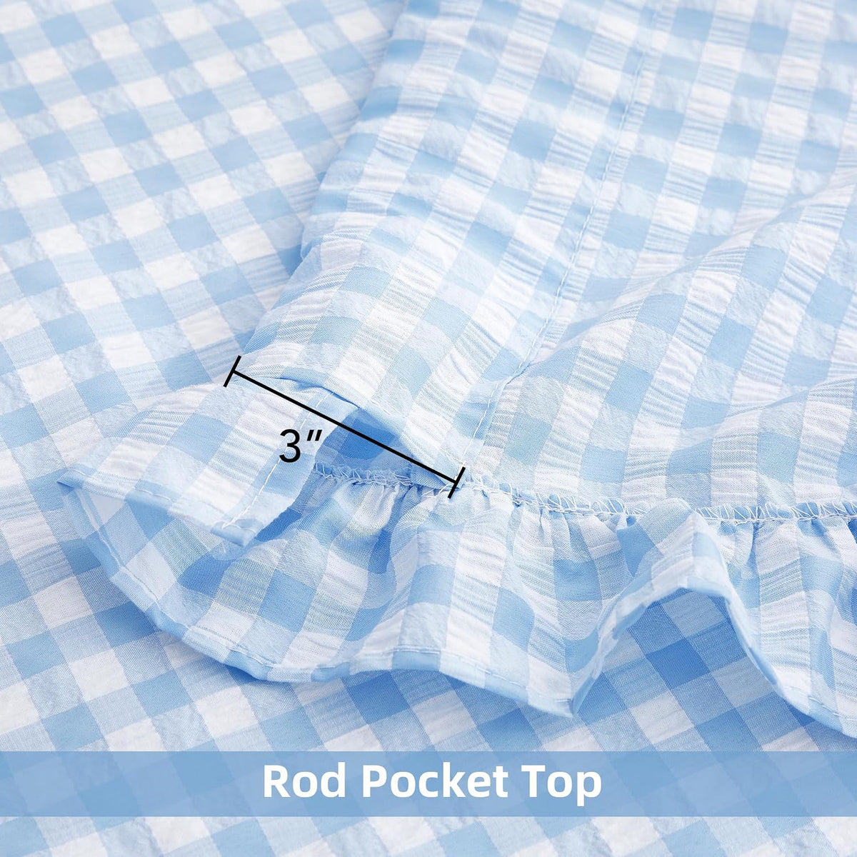 ZJDECOR Baby Blue Buffalo Plaid Ruffle Window Curtain Panels 84 Inches Long