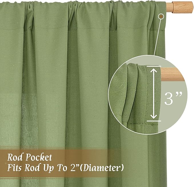 LAMIT Green Linen Curtains for Bedroom, Faux Linen Textured Light Filtering - Image 3