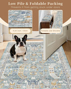 Madane Hallway Runner Rug 2x8 Washable Kitchen Rugs Non-Slip, Blue/Gold