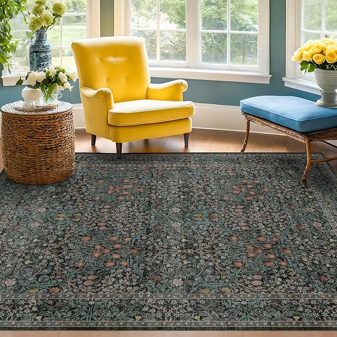 Dark Green 4x6 Washable Area Rug by HazoHaus