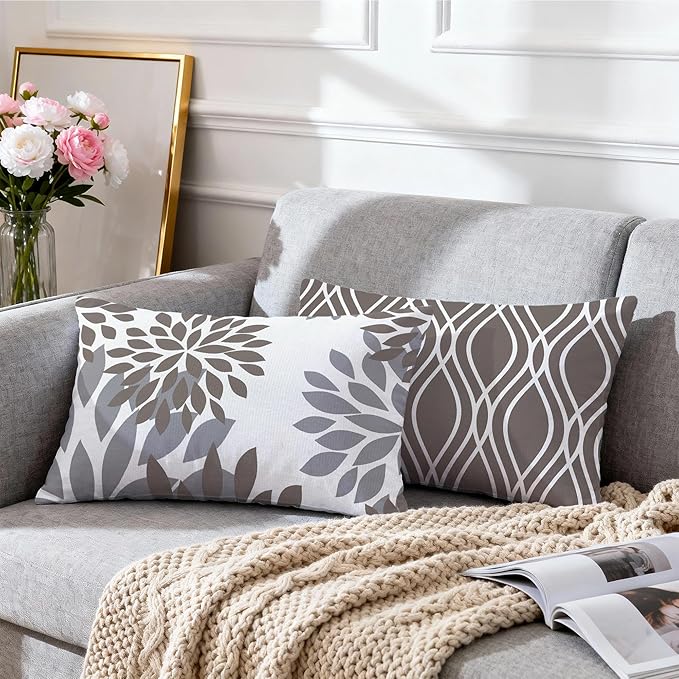 Hexagram Geometric Grey Pillow Covers 12x20 Set of 4, Decorative Outdoor Boho - Image 7