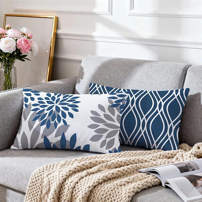 Hexagram Geometric Blue Pillow Covers 12x20 Set of 4, Decorative Outdoor Boho - Image 7