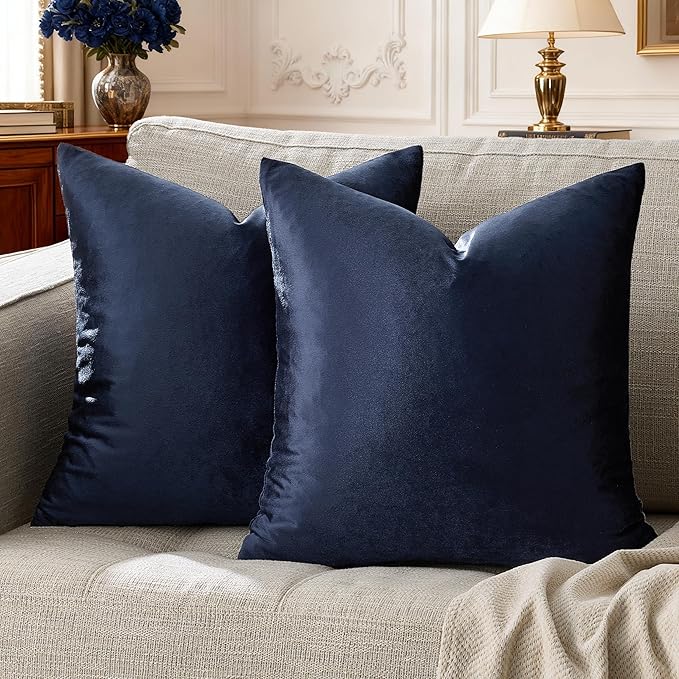 GIGIZAZA Navy Blue Velvet Pillow Covers 20x20, Square Solid Throw Pillow Covers by GIGIZAZAFocusingonhomedecoration