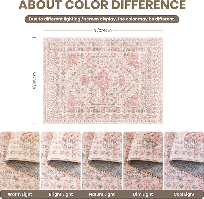 zesthome 6x9 Washable Rugs for Baby Girl, Super Soft Pink Rugs for Nursery Room - Image 2