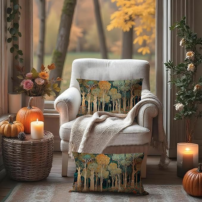 Rustic William Morris Inspired Forest Green Pillow Covers 12x20 Set of 2 - Image 3